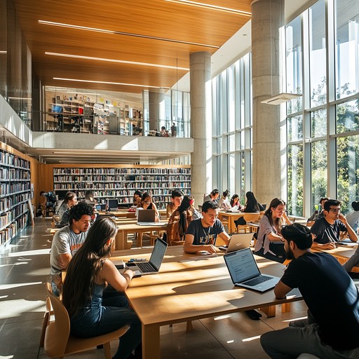 University students studying in a bright modern library